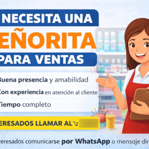 Se necesita señorita para ventas con urgencia